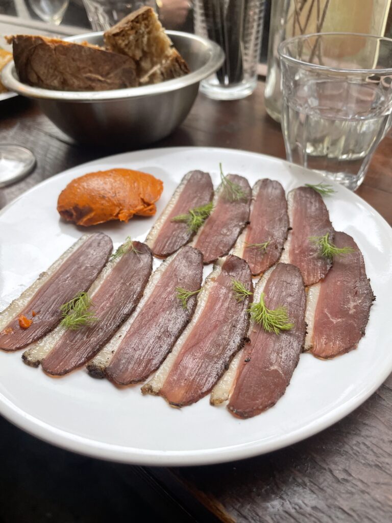 Plate with sliced meat